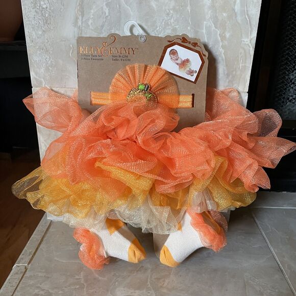 ELLY & EMMY 3 PIECE Baby Costume Pumpkin Fall TUTU SET SIZE 0 TO 12 MN NEW NWT - Picture 8 of 12